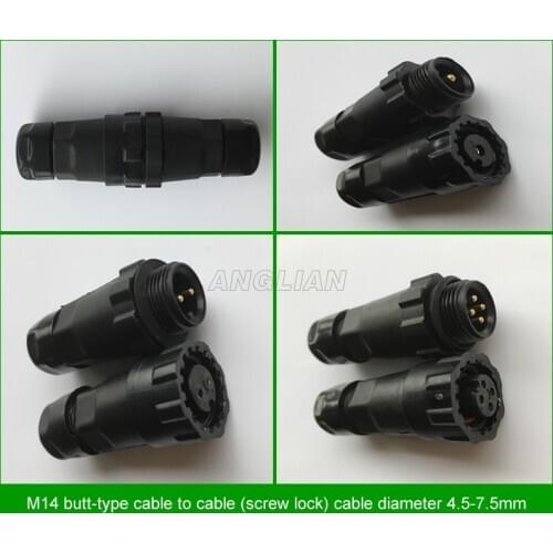 M14 cable to cable (screw lock) cable diameter 4.5-7.5mm IP68 waterproof connector, male and female plug for cable type