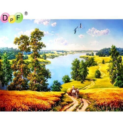 DPF Full Drill Square Diamond 5D DIY Diamond Painting"Autumn scenery"Diamond Embroidery Cross Stitch Rhinestone Mosaic Painting