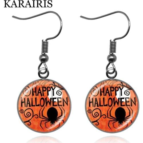 KARAIRIS 18mm Round Pendant Drop Dangle Earring Happy Halloween Earrings Art Picture DIY Glass Cabochon Dome Earring Accesories