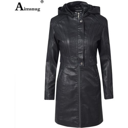 PU Leather Coat Jacket Women Fashion Slim Patchwork Long Female Jacket Zipper Motorcycle Tunic Outerwear Autumn Winter Outerwear