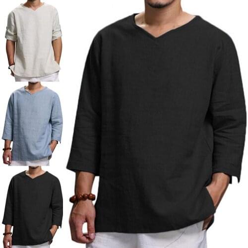 50%HOTShirt Stylish Skin-friendly Cotton Blend Male Slim Three-quarter Sleeve Tee for Vacation
