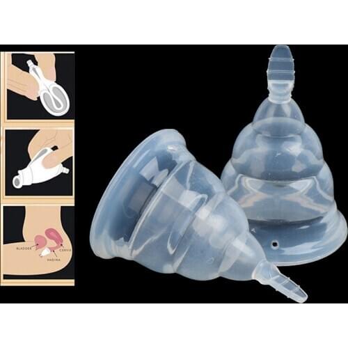 Fold Medical Grade Silicone Menstrual Cup Set Transparent Feminine Hygiene Cup Coupe menstrual de silicona medica coppetta