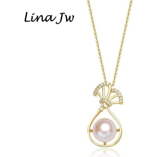 Lina Jw 9MM Natural Freshwater Pearl Pendant Necklace for Women Jewelry-Accessories Pendant Bijoux Femme Party/Wedding Charms