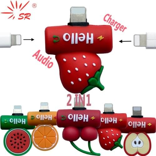 SR 5 Kinds Fruit 2 in 1 OTG Adapter Connector Splitter Charger Audio Headphone Portable For iPhone 7/8/Plus X XR XS 11pro Max