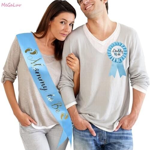 Gender Reveal Pink Blue Sash Daddy to Be Tinplate Badge Decoration Baby Shower Gift Gender Reveal Party Supplies