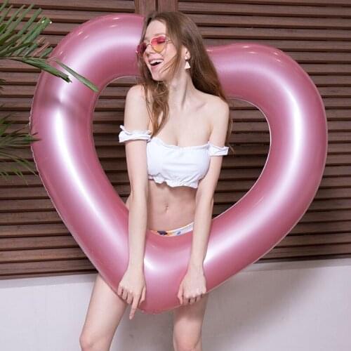 Rose Gold Love Swimming Ring Thickening Inflatable Swimming Circle Floating Floating Bed Beach Swimming Pool Toys 90# 120