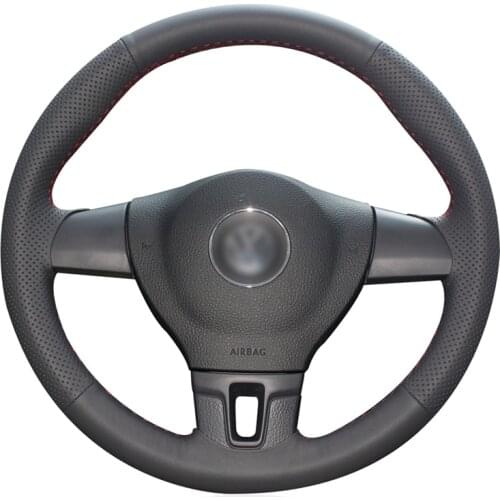 Hand-stitched Black Genuine Leather Car Steering Wheel Cover for Volkswagen VW Sharan Passat Variant EOS Amarok California