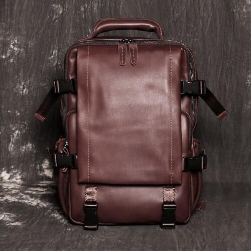 Nesitu High Quality Coffee Black A4 Genuine Leather 14'' Laptop Women Men Backpack Cowhide Travel Bag M1034