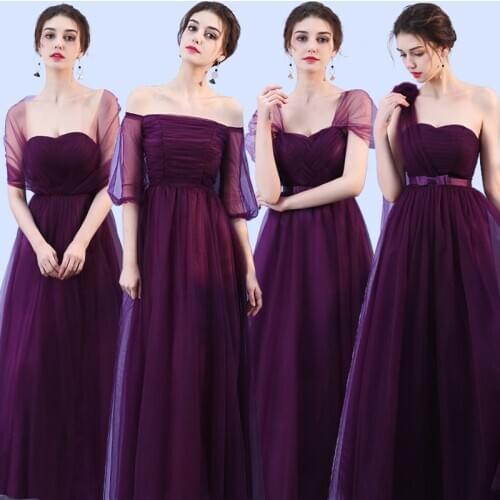 Wedding Party Beach Wedding Sexy Plus Size Junior Women Ladies Bandage Purple Bridesmaid Dresses Tulle Party Dress Sisters Dress