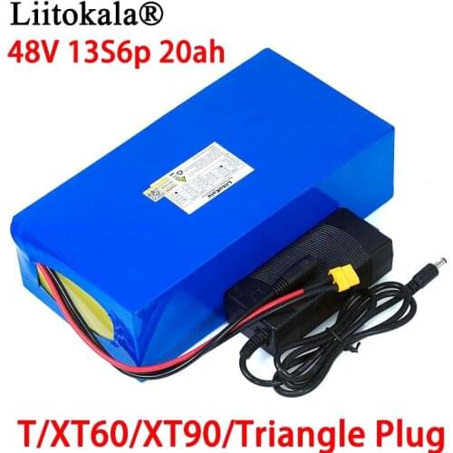 LiitoKala 48V 20ah 13s6p Lithium Battery Pack 48v 200000mAh 2000W electric bicycle batteries Built in 50A BMS +54.6V 2A Charger