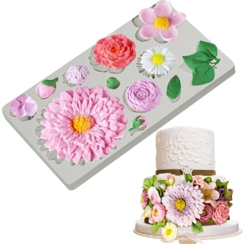 Flower and Leaf Fondant Mold for Cake Decoration,Chrysanthemum,Roses Silicone Candy Mold,Cupcake Topper,Polymer Clay,Crafting,Ch