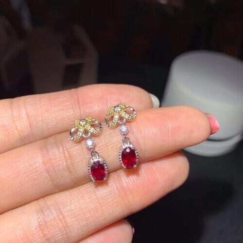 High Quality Ruby Earring 925 Sterling Silver Fahshion Natural and Real Ruby Earring