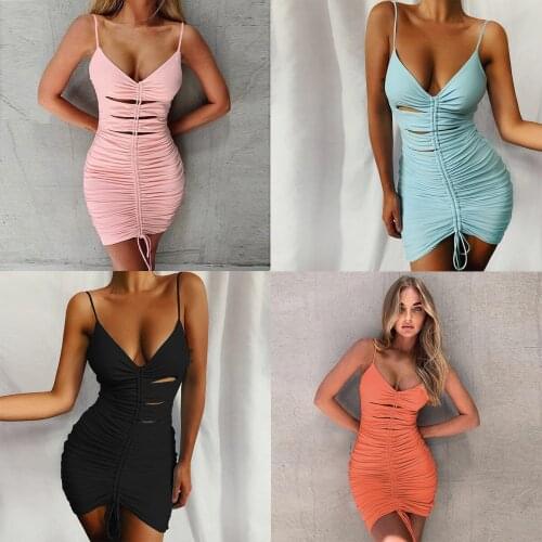 Dress Women Summer condole Europe United States summer hollow out v-neck packet hip draw string Dresses Casual Vestidos LZY1326