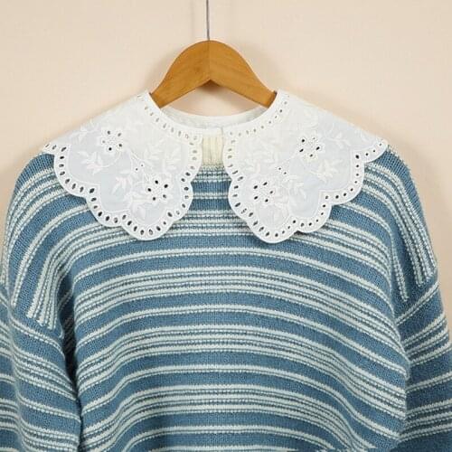 Women Sweet Lace Layered Chiffon Fake Collar Necklace Embroidery Sunflower Lapel Half Shirt Blouse Adjustable Dickey