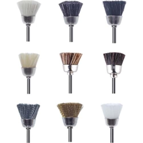 10Pcs HP Shank Dental Laboratory Dentistry Odontologia Polishing Cup Brush Wheel Rotary Tools 2.35mm Wool Goat Cotton Black Buff