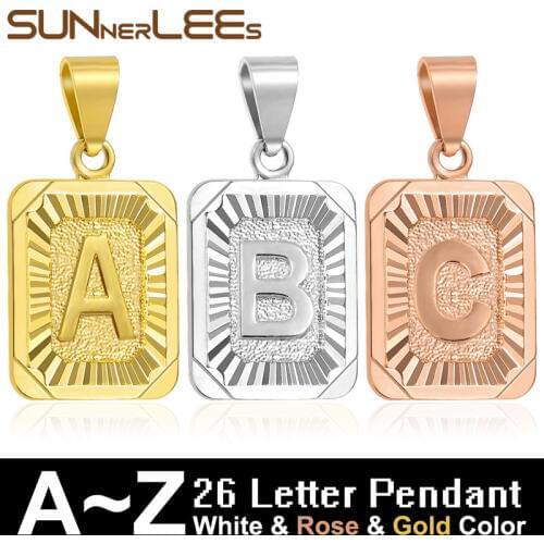 10 Pcs/Lot Wholesale SUNNERLEES Fashion Jewelry 26 Letters A~Z Rose White Gold Color Pendant Necklaces For Men Women Gift LP01