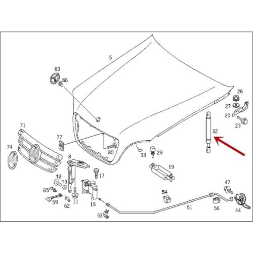 1638800029mercedes-benzW163 ML230 ML270 ML320 ML350 ML430 55 AMG 1998-2005 Car Bonnet Hood Gas Struts Lift Supports Shock for