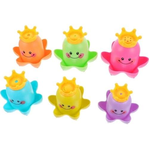 6PCS Baby Bath Toys Octopus Stacking Cups Sea Animal Baby Shower Bathroom Taste Game for Infant and Kids
