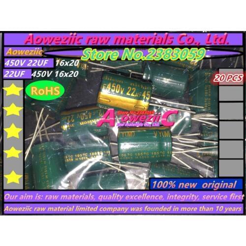 Aoweziic 20 PCS 450V 22UF 16*20 high frequency low resistance long life electrolytic capacitor 22UF 450V 16x20