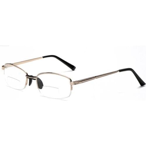 Unisex Bifocals Reading Glasses Magnifier for Women Men Semi Rim Metal Presbyopic Eyeglasses Look Near Far Hyperopia Spectacles