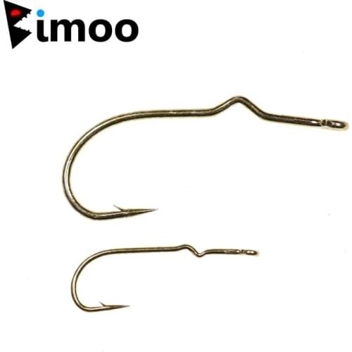 Bimoo 50pcs Fly Tying Popper Sproat Shank Hook Long Kink Shank Hooks Fly Streamer Fish Hook #2 #10