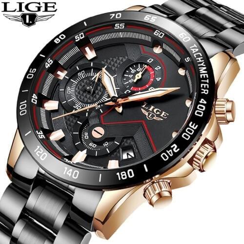 2019 LIGE Sport Chronograph Mens Watches Top Brand Luxury Full Steel Quartz Clock Waterproof Big Dial Watch Relogio Masculino