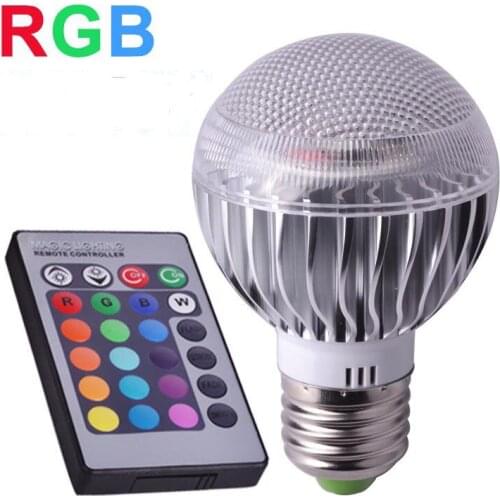 E27 RGB Dimmable LED Light 85-265V 110V 220V Colorful Bulb Lamps 6W + 24key IR Remote Control lighting