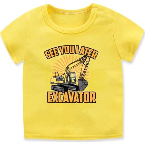Newly boys t-shirt funny excavator Hip hop graphic print kids clothes for kids birthday gift clothing summer casual boys t sh