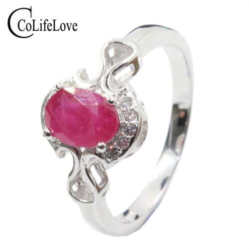 Promotion natural ruby silver ring 4 mm * 6 mm ruby gemstone silver ring solid 925 silver ruby jewelry romantic gift for girl