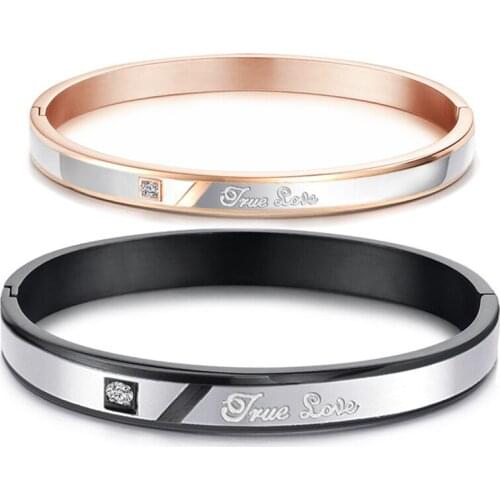 Korean Style Couple Bracelets Stainless Steel Black Rose Gold Fashion Wedding Decoration Set Zircon Men Bracelet Jewelry