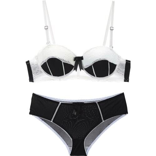 Lace Bras Briefs Set For Women A B 1/2 Cup Lingerie Set Push Up Brassiere Underwire Elegant Bralette Soft Panties Underwear