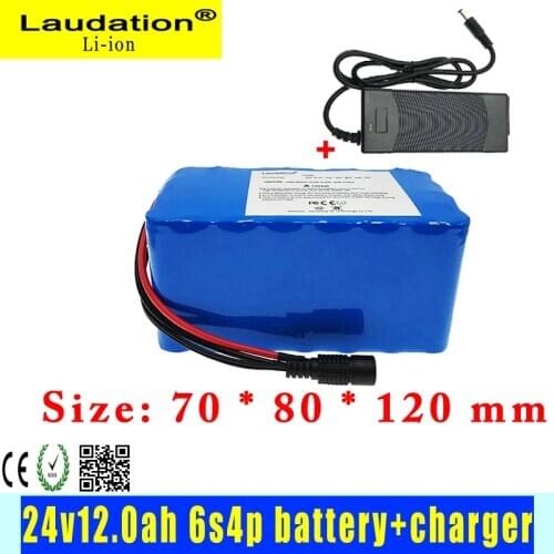 Laudation 24V 12Ah 6S 4P Lithium Ion Battery 12000 mAh 18650 Battery Pack with 15A BMS for Electric Bikes with Electric Motors