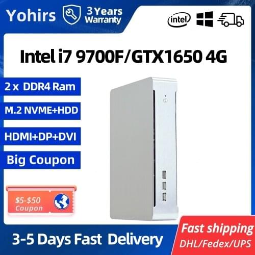 9th Gen Mini Gaming Pc Intel Xeon D1581 Core i3 9100F i5 9400F i7 9700F MSI GTX1650 GDDR5 DVI HD DP 4K Multi-Display AC WiFi