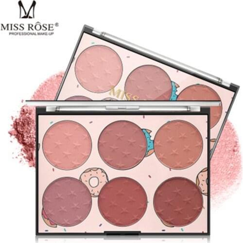 MISS ROSE Pro Skin Sebum Blush Plate Six-color Blush Naturally Lasting Transparent Make Up Sets Cosmetics Full Set Cosmetic