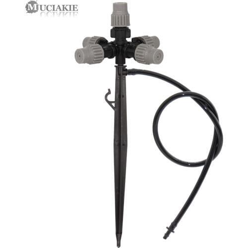 MUCIAKIE 10PCS Garden Watering 5-Outlet Mist Nozzle Adjustable on 22.5cm Garden Stake with 50cm Hose Barb Connector Irrigation