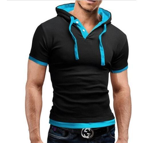 Men T-Shirt Slim Fit V-Neck Size Plus Short Sleeve Shirts Hooded Muscle Tops Hoodie 2019 New Fashion Casual Basic T-Shirt