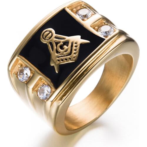 Stainless steel Masonic Ring for Men Biker Finger Ring Trendy Male Jewelry Drop Shipping Wholesale