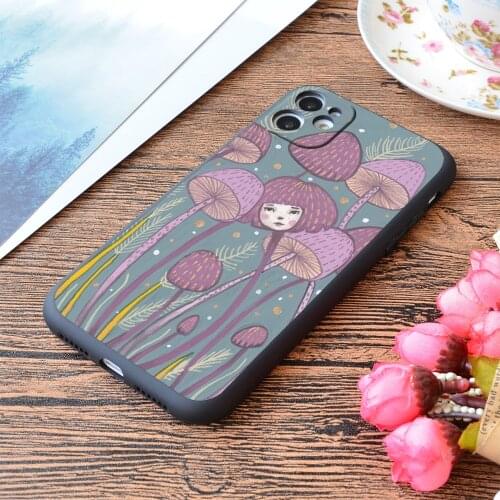 For iPhone Uncommon Variety Purple Mushroom Print Soft Matt Apple iPhone Case