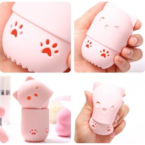 1pcs Soft Kitten Silicone Powder Puff Drying Holder Dust-proof Holder Sponge Makeup Egg Dry Sponge Cosmetic Sponge Box Holder