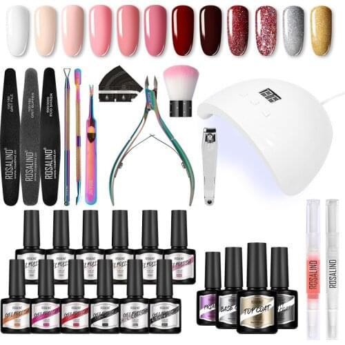 ROSALIND 29PCS/Lot Nail Gel Polish Set UV LED Lamp Dryer With Hybrid Vernis Semi Permanent Kit Soak Off Manicure Set Nail Tools