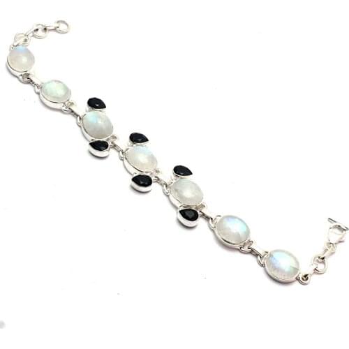 Genuine Rainbow Moonstone Bracelet 925 Sterling Silver, 20.5 cm, GRP0290