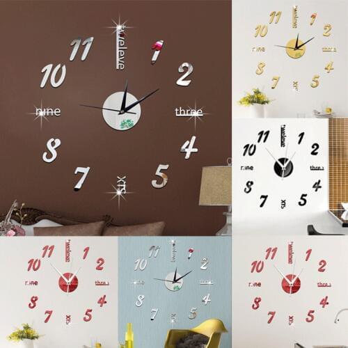 New Clock Watch Wall Clocks Horloge 3d Diy Acrylic Mirror Stickers Home Decoration Living Room Quartz Needle