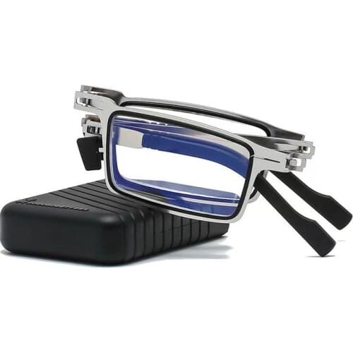 Portable Foldable Reading Glasses Blue Light Blocking Eyeglasses Square Frame For Women Men Eyestrain Readers Glasses With Case
