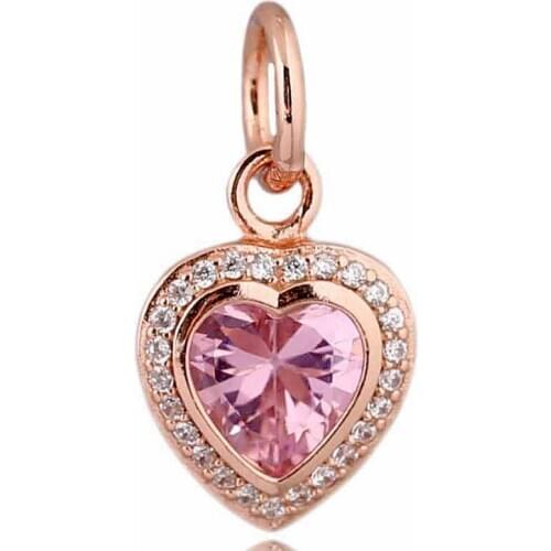 Original Rose Pink Sparkling Love With Crystal Necklace Pendant Fit 925 Sterling Silver Bead Charm Bracelet Diy Jewelry