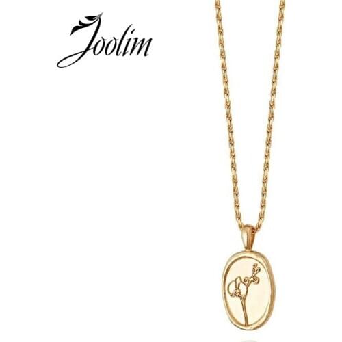 Joolim Gold Color Grass Pattern Pendant Necklace Stainless Steel Geometric Necklace Wholesale 2020 Autum Necklace