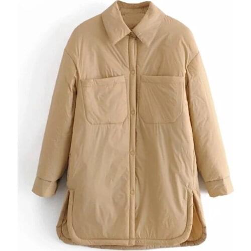 Parka Womens Oversized Jacket 2021 Long Sleeve Single Breasted Pocket Turn-down Collar Cotton Coat Fashion Solid Slim Jackets