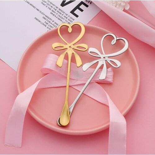 Creative Three-Dimensional Love Bowknot 304 Stainless Steel Spoon Love Bow Hanging Cup Coffee Stirring Electroplating Gold Spoon