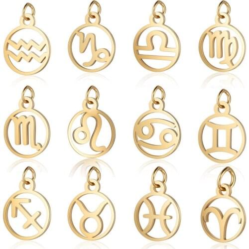 Stainless Steel Horoscope Pendant Hollow Zodiac Charms For DIY Jewelry Making Handmade Craft Jewelry Findings
