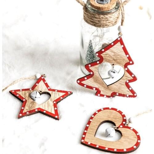 Christmas wooden bell pendant five-pointed star Christmas tree wooden pendant decoration small pendant