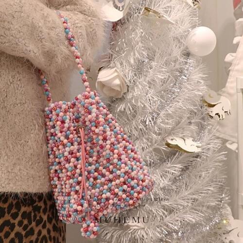 Candy bag beaded ins super fire pearl bag hand mixed color beads woven bag factory direct high-end fashion bag